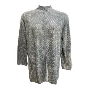 J. Jill PureJill Sweater Coat Gray Blue Print w/ Pockets Size LARGE